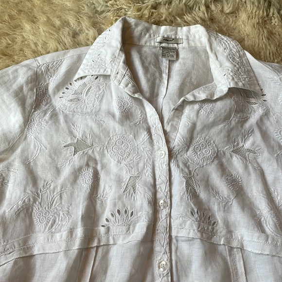 100% linen embroidered button down blouse large - Picture 3 of 11
